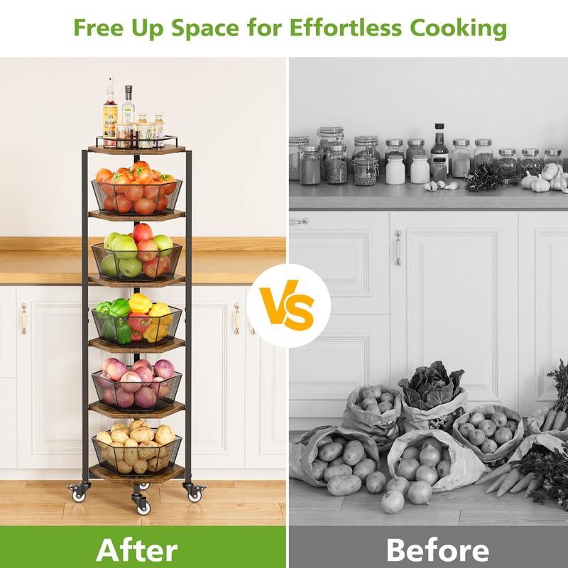Fruit and Vegetable Storage Basket for Kitchen, 6 Tier Kitchen