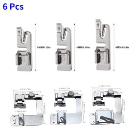 6Pcs Hemming Foot Kit for Low Shank Sewing Machines, Rolled Hem Presser Foot Set for Professional Fabric Hemming, Wide and Narrow Hemmer Feet Included ﻿