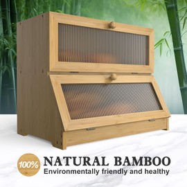 LOHASOK Bread Box for Kitchen Countertop: 2-Tier Bamboo Large Bread Storage Container,Wood Color