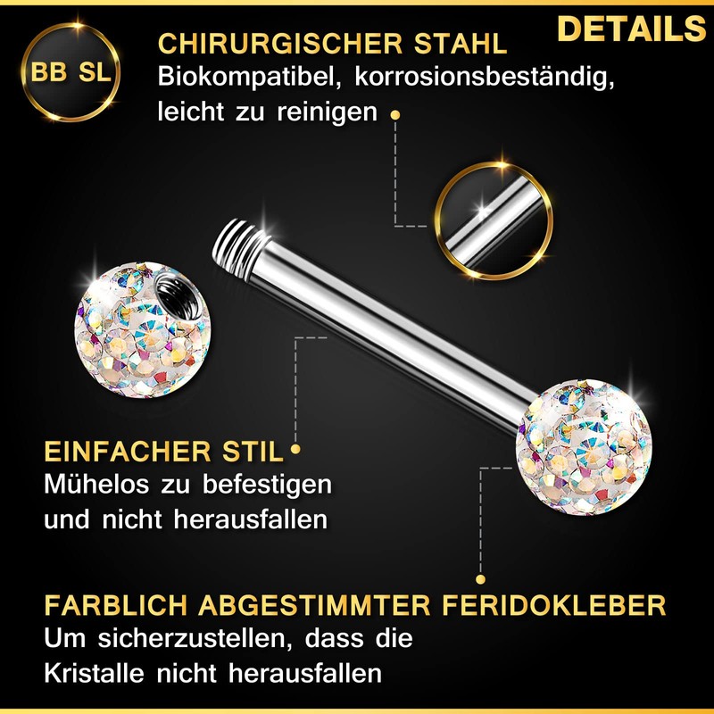 KJM Fashion 2 x Stainless Steel Barbell Stud Earrings 1.2