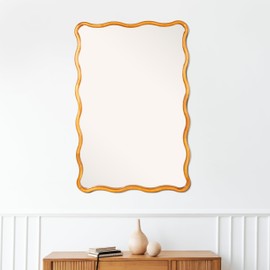 Creative Co-Op Wavy Rectangular Mirror with Scalloped Wooden Frame