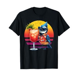 Blue Jay Drinking Hawaiian Birding Retro Summer Bird Lovers T-Shirt