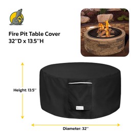 Seal Skin Covers Outdoor Fire Pit Cover – Round 32” Dia X 13.5”H, Heavy Duty Waterproof Fabric with PVC Coating, Windproof, Tear & Weather Resistant Fire Table Cover for Patio, Black