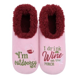 Snoozies Pairables Sherpa-lined Slipper Socks - Fuzzy and Cute Slippers for Women with Non-Slip Sole - Ladies Warm Slippers - I'm Outdoorsy - Medium