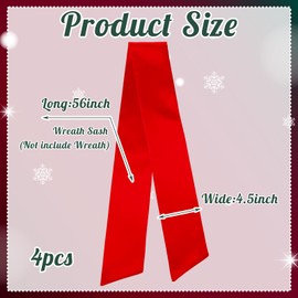 VitalCozy 4 Pcs Wreath Sash for Front Door Blank Wreath Sash Accessories Embroidery Plain Blanks for Embroidery Monogram Party Farmhouse Indoor Outdoor Wedding Decor, 4.49'' x 56.3'' (Red)