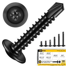 Mywish 185 Pieces #8 Self Tapping Screws Assortment Kit for Metal, Length 1/2"-1-1/2", 410 Stainless Steel Truss Head Self-Drilling Screws Black Oxided Quick Tapping Screw
