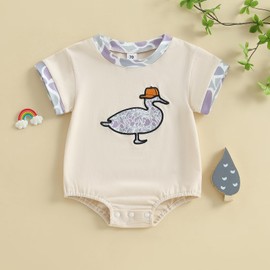 Infant Baby Boy Girl Mallard Duck Romper Short Sleeve Animal Duck One Piece Bodysuit Tops Hunting Baby Clothes (Khaki, 6-12 Months)