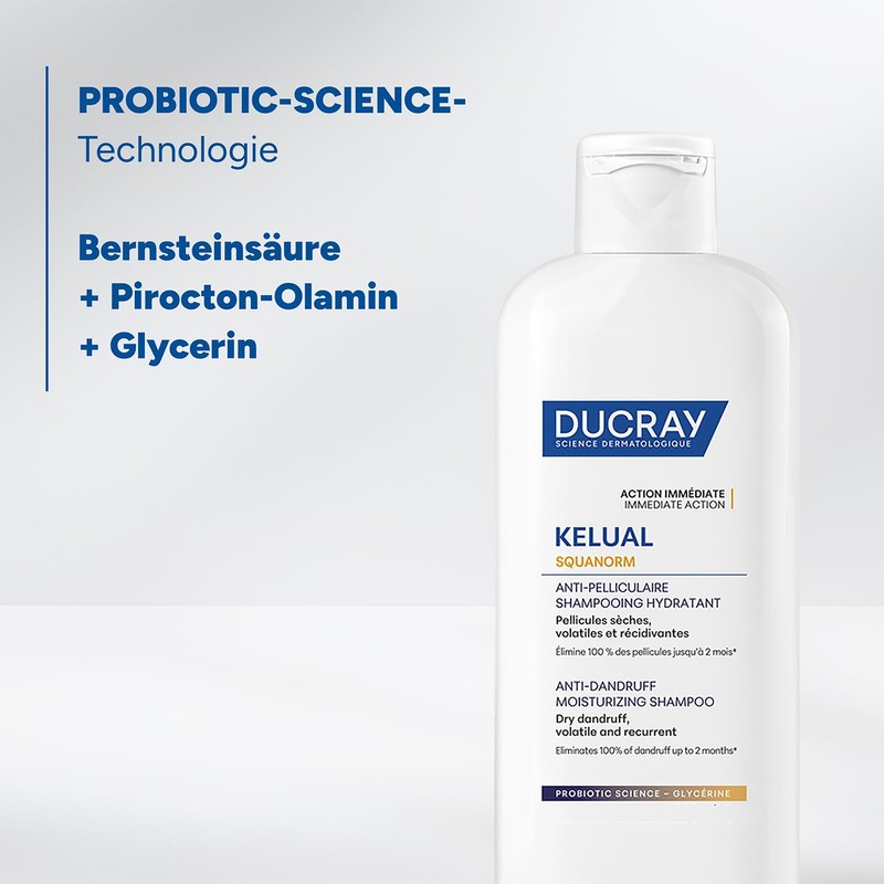 DUCRAY Kelual Squanorm Shampoo Dry Dandruff Removes 100% Dandruff Probiotic