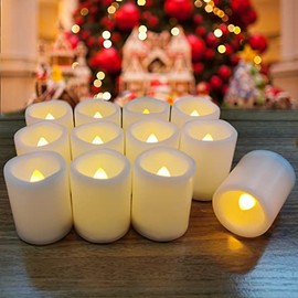 Paquete de 12 velas con pilas (1.5 x 2 pulgadas) LED sin llama votivas velas de té eléctricas falsas velas de té realistas para bodas, Navidad, Acción de Gracias, fiesta, regalo