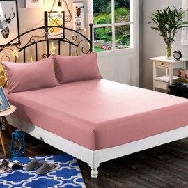 Elegant Comfort 1500 Premium Hotel Quality 1-Piece Fitted Sheet, Softest Quality Microfiber-Deep Pocket up to 16 inch,Wrinkle and Fade Resistant, Queen, Dusty Rose