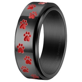 Tckyi 6MM,8MM/Pet Paw Print Anxiety Relieve Spinner Rings for Men Women Dog Cat Claw Ring Pet Loving Friend Families Gifts, steel, ring width 8mm