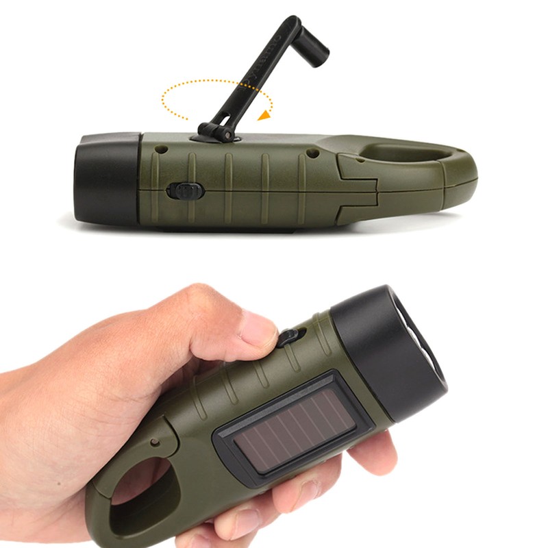 Solar Hand Crank Flashlight Emergency LED Portable Torch for Climbing