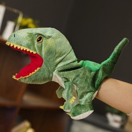 Green dinosaur plush hand puppet, about 9.84inch dinosaur tyrannosaurus plush animal hand puppet plush toy, children's parent-interactive early education toys, cute role-playing