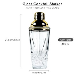 Glass Cocktail Shaker Kit, JOYCEMALL 14.5 Ounce Martini Mocktail Making Set with Leakproof Metallic Steel Lid & Strainer for Home Use & Bar Cart Silver