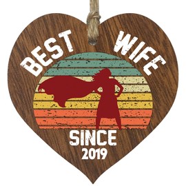 6th Wedding Anniversary Wooden Heart Plaque - Best Wife Since 2019 - Dark Wood Sign Keepsake, Celebrate 6th Anniversary Husband Wife Partner, Sixth Anniversary Plaque with Quotes Gifts