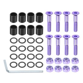 PATIKIL 1 Inch Skateboard Hardware Screws Bolts Kit, 8Pcs Skate Tools Mounting Hex Key Parts with Spacers Washers Nuts Wrench for Skateboard Longboard Wheel Accessories, Purple Black