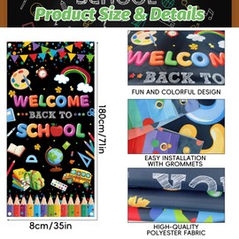 71 x 35 Inches Welcome Back to School Door Cover Banner for Classroom Wall or Entryway, Large First Day of School Hanging Decoration with Colorful Letters and School Supplies for Teachers and Kids
