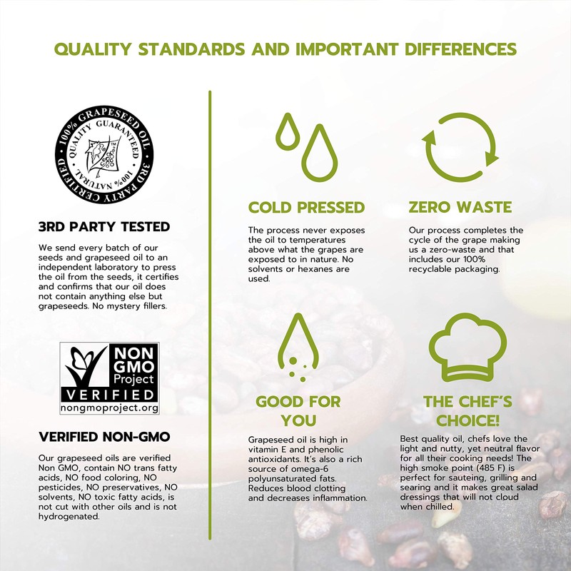 Cold Pressed Grapeseed Oil by Salute Sante! High Temperature Cooking,