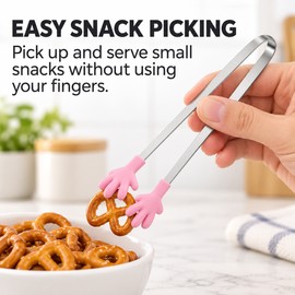 8-Pack Mini Kitchen Tongs for Snacks & Food Serving – Stainless Steel Tongs with Hand-Shaped Silicone Tips
