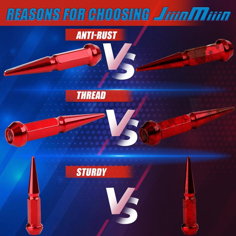 JiiinMiiin M10x1.25 Long Steel Spike Lug Nuts, Thread Pitch 10x1.25,