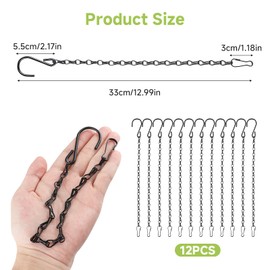 AHRLIC 12PCS Hanging Basket Chains, 24cm Heavy Duty Plant Hangers with Hooks & Clips, Metal Hanging Chains for Planters, Bird Feeders, Wind Chimes, Lanterns, Decorative Ornaments, Black