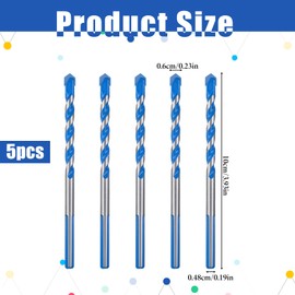 5 Piece Masonry Drill Bit Set for Concrete Tile Glass Ceramic Brick, 15/64" Solid Carbide Drill Bit with Triangle Handle,Tungsten Steel Alloy Tip