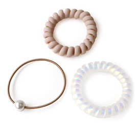 JewelVOX Women's Hair Rubber Hair Accessories, 3-Piece Set, Pearl Included, Dull Color Spring Rubber, Stylish, Popular, Adult, Brass