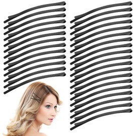 LIQWEI 30 Pcs Black Jumbo Bobbys Pin, 3.35 Inch Curved Bobby Pins Thick Hairs, Metal Hair Clips Long Bobby Pins for Women Girls Thick Long Updo All Hair Types