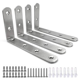 FUJIE 4 Pcs Shelf Bracket Wall Shelf Bracket L Shape Right Angle Corner Bracket 125 x 75 x 20 mm Metal Wall Support Corner Brace with Matching Screw and Anchors- Silver