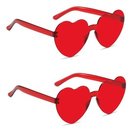 2PCS Heart Shape Sunglasses Rimless Transparent Heart Glasses Colorful Party Favors (Red)