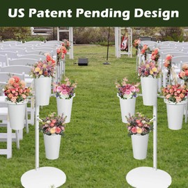 PROLEE Flower Display Stand with Buckets, Flower Pot Stand, Flower Stand Metal, Florist Bouquet Shelf for Wedding, Party, Events, Oval Base, White