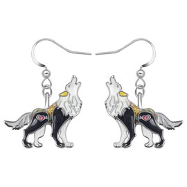 YAYAKO Roaring Wolf Earrings Enamel Zinc Alloy Fashion Jewellery Dangle Earrings for Women Girls Wolf Gifts (Black)
