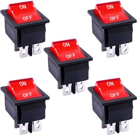 Taiss 5PCS Rocker Switch ON/Off DPST with Red Light Illuminated Boat Rocker Switch 4 Pin 2 Position 16A 250VAC/20A 125VAC Rocker Toggle Switch for Boat KCD2-201N-R-ON/OFF