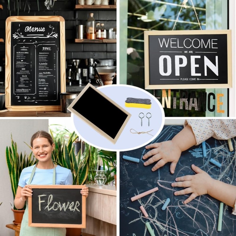 A4 Wooden Frame Chalkboard Set - 3 Slate Boards for
