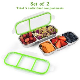 UPTRUST Reusable Stainless Steel Snack Containers with Lids – 2-Compartment and 3-Compartment Leak-Proof Designs for Take-Out Condiments and On-the-Go Snacks