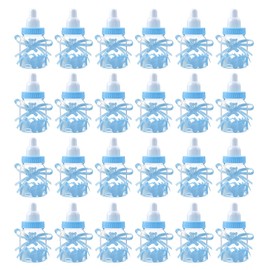 JUHONNZ Baby Shower Bottles, 24 Pieces Mini Decorative Dummy Gift Baby Shower Decorations Candy Bottles Baby Bottles Party Favours Baby Gift for Boys Girls Party Favours Blue