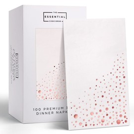 Servilletas elegantes de oro rosa, desechables de 7.5 x 4.25 pulgadas, servilletas de oro rosa para fiestas, paquete de 100 servilletas de cena de oro blanco y rosa, servilletas de papel de oro rosa