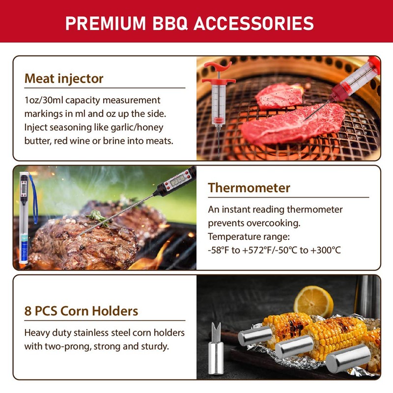 HUSSAR 34PCS BBQ Grill Tools Set Stainless Steel Grilling Accessories