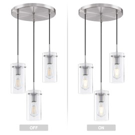 Dolaimy House Industrial Vintage Modern 3 Light Hanging Kitchen Island Ceiling Light Brushed Nickel Finish 4 Inch Clear Straight Glass Shade for Dining Room Bedside Dining Room Over Sink