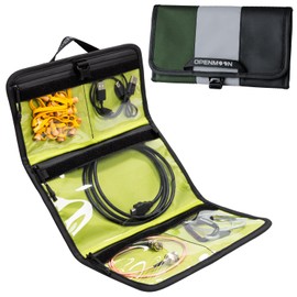 OPENMOON Multi-Purpose Storage Organizer, Tri-Fold Design, 5 Compartments, Splash-Proof, for Cables, Toiletries, Makeup (Dark Green+Gray+Red)