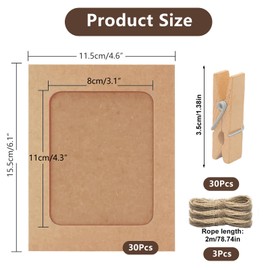 ROEOWENE 30pcs Photo Frames Paper Picture Frame Cardboard for Hanging DIY Creative Kraft Paper Picture Frame Hanging Wall Decoration Cardboard Picture Frame with 30 Clips 3 String for 15 x 10 cm Photo