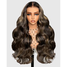 Arabella 5x6 Ready to Go Glueless Wigs Human Hair 1B/27 Highlight Lace Front Wig Human Hair 210% Density Pre Cut Glueless Wigs Human Hair Real Pre Bleached Body Wave Wig (24inch, 5X6 Balayage Wig)
