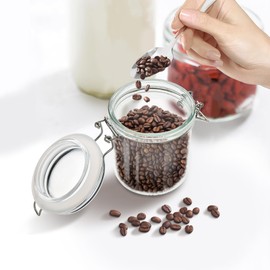 ButterMelt Glass Food Storage Jars with Airtight Lids 10 oz Cylinder 4 Pack Kitchen Storage Containers Small Cabinet Canisters Sealed Pot Canning for Pasta, Cereal, Coffee, Beans, Spice