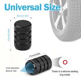 4PCS Black Anodized Aluminum Tyre Valve Caps – Corrosion Resistant Tire Dust Caps, Leakproof and Durable Valve Stem Covers Replacement Accessorie for Cars, Trucks, Motorcycles, SUVs, Bikes