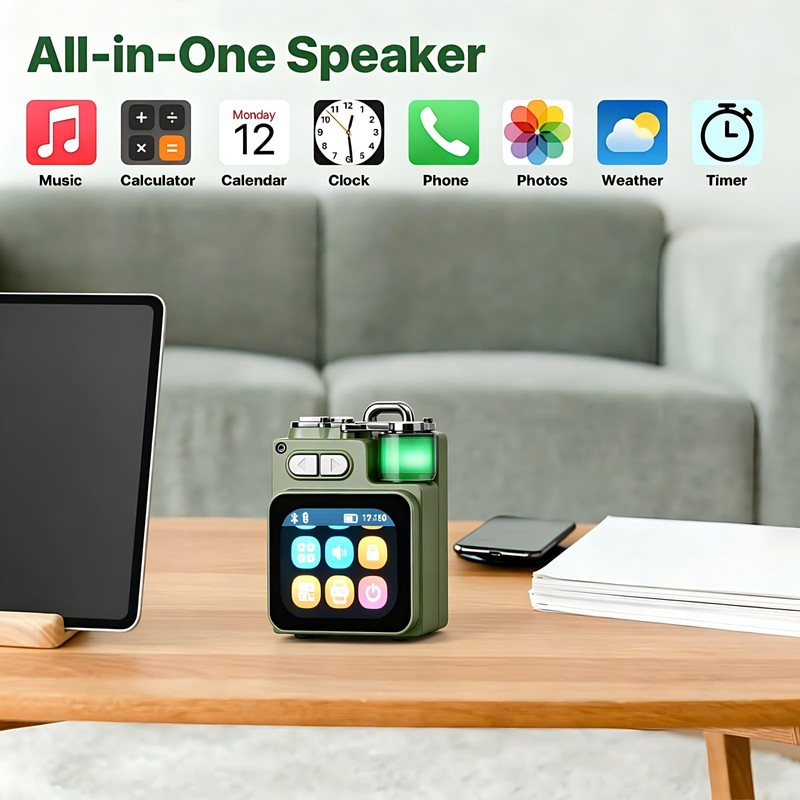 Mini Bluetooth Speaker, Smart Wireless Portable Speaker with Touchscreen, Loud