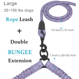 iYoShop Dual Dog Leash, Double Dog Leash, 360 Swivel No Tangle Walking Leash, Shock Absorbing Bungee for Two Dogs, Large (25-150 lbs), Lavender