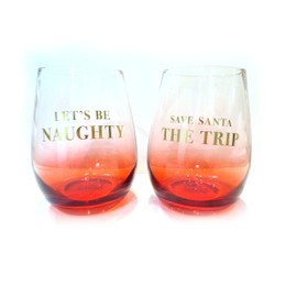 Twos Company Set of 2 Holiday Cheers Stemless Wine Glasses