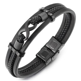 COOLSTEELANDBEYOND Three Rows of Infinity Love Infinity Number 8 Braided Leather Bracelet for Men and Women, Leather, No gemstone