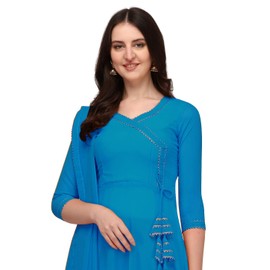 Estationeryhouse Women's Georgette Anarkali Kurta Kurti with Dupatta (Bottoms not included) (Large, Turquoise Blue)