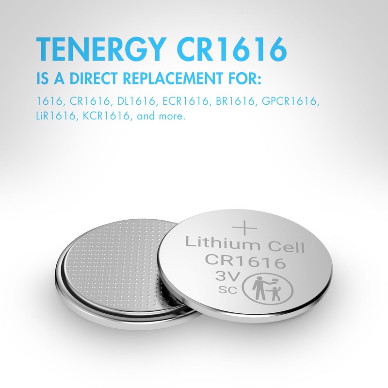 Tenergy CR1616 3V Lithium Cell Batteries, for Keys, Handheld Game